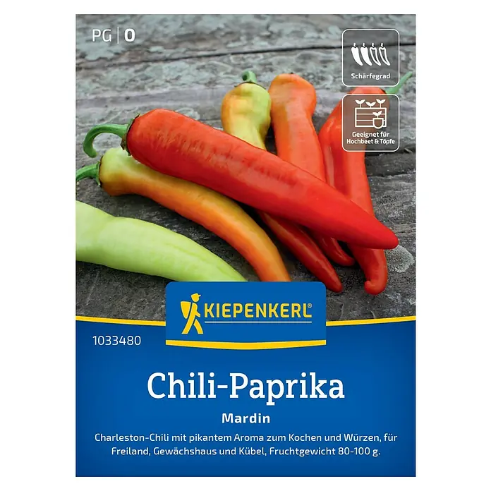Kiepenkerl Chili Mardin, F1 -  - Sämereienpackung Chili-Paprika 'Mardin' von Kiepenkerl. Charleston-Chili für Freiland, Gewächshaus und Kübel. Fruchtgewicht 80-100g.
