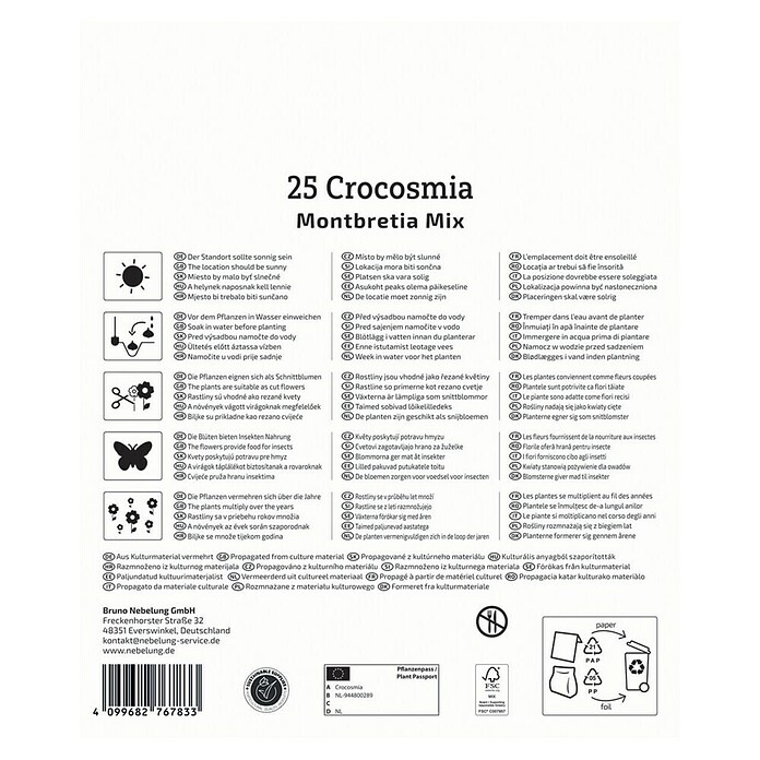 Kiepenkerl Mešana cvetlična semena montbrecij Mix  (Crocosmia crocosmiiflora, Večbarvna) | 8113 - Frühjahrsblumenzwiebeln | IBXA - Blumenzwiebeln | IBX - Blumenzwiebeln | IB - Grünpflanzen/Sämereien | I - Stadtgarten | BAUHAUS