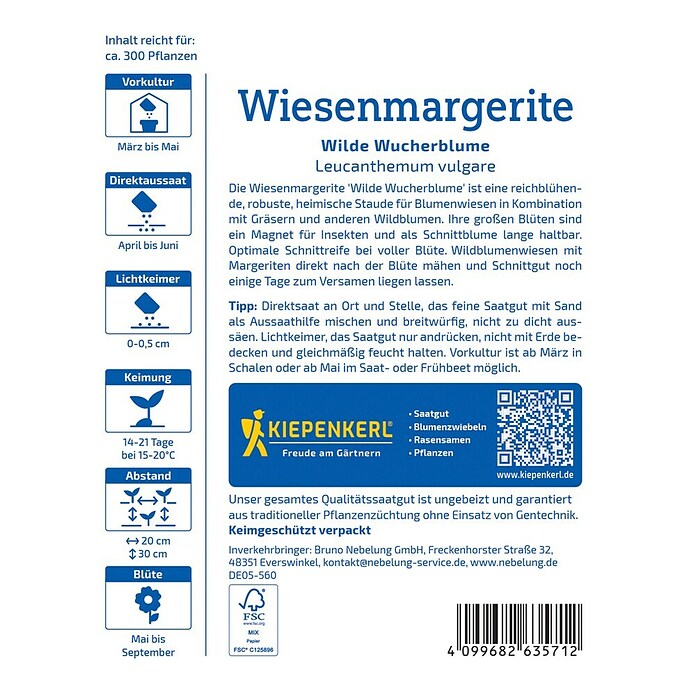 Kiepenkerl Wildblumensamen Wiesenmargerite (Leucanthemum vulgare) | BAUHAUS