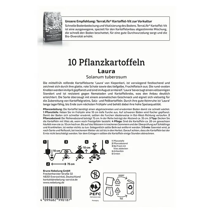 Kiepenkerl Pflanzkartoffeln Laura - Solanum tuberosum, 10 Stk. - Pflanzkartoffeln 'Laura' von Kiepenkerl für den Anbau eigener Kartoffeln. Die Anleitung zeigt Pflanztiefe, Abstand und Pflege für eine gute Ernte.