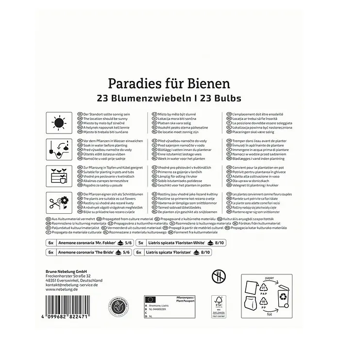 Kiepenkerl Blumensamenmischung Paradies Für Bienen Megapack - Mischung, Mehrfarbig - Produktverpackung für Paradies für Bienen Blumenzwiebeln, mit Pflanzanweisungen und Recyclinghinweisen.