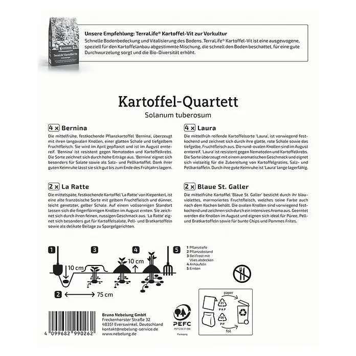 Kiepenkerl Profi-Line Pflanzkartoffeln Quartett - Solanum tuberosum, 12 Stk., Erntezeit: August - Kartoffel-Quartett: Vielfältige Sorten für jeden Geschmack.