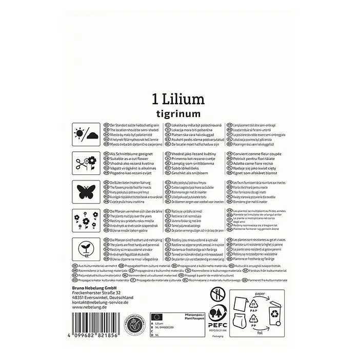 Kiepenkerl Blumensamenmischung Lilie Tigrinum - Lilium Tigrinum - Produktinformationen für 1 Lilium tigrinum: Standort, Schnittblume, Bienennahrung, Vermehrung, Frosthärte und Kulturmaterial.