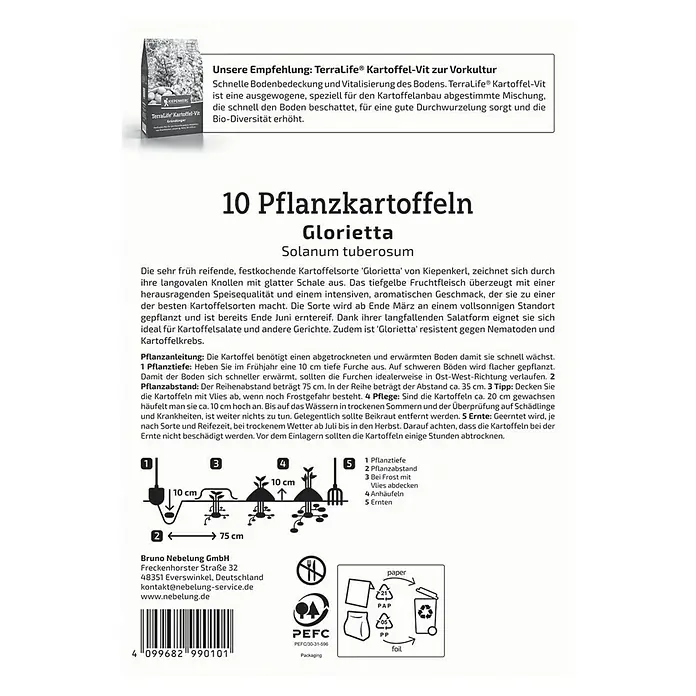 Kiepenkerl Pflanzkartoffeln Glorietta - Solanum tuberosum, 10 Stk., Erntezeit: Juni - Saatgutpackung für 10 Pflanzkartoffeln Glorietta. Frühreif, festkochend, ideal für Salate und resistent gegen Nematoden.