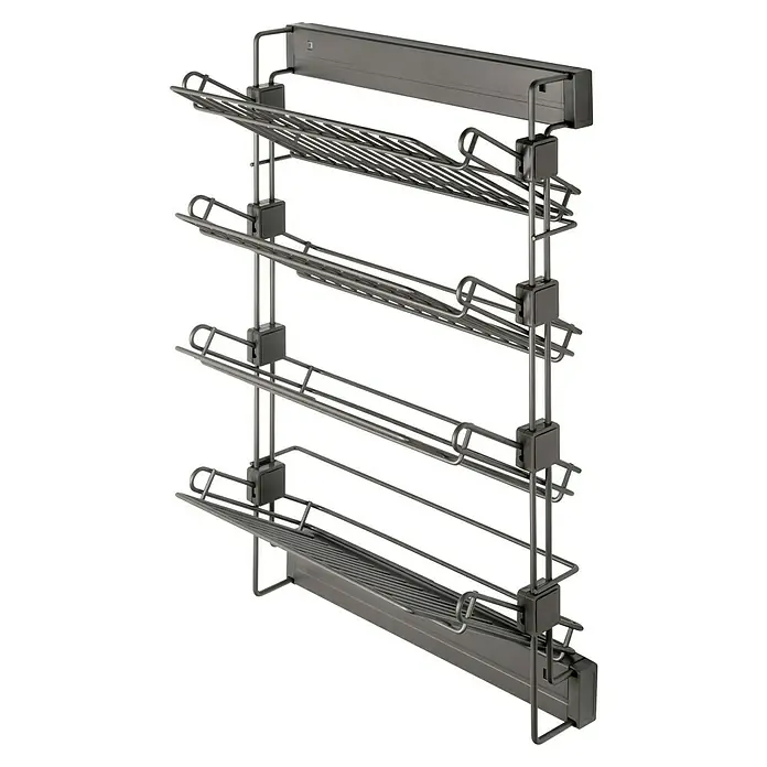 Emuca Schuhregal ausziehbar - L x B x H: 75 x 46 x 32 cm, Rechts, Titanium - Küchenauszug mit vier Regalböden zur optimalen Nutzung des Stauraums in der Küche. Praktisch und platzsparend.