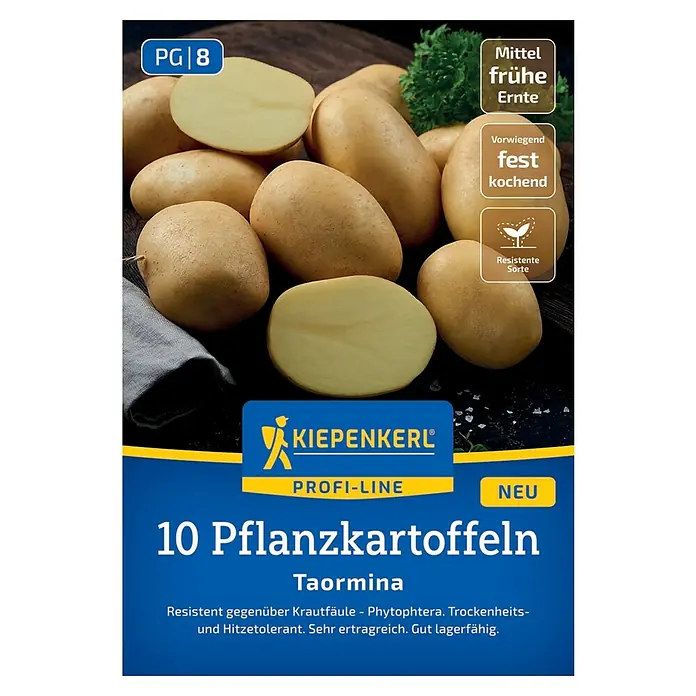 Kiepenkerl Profi-Line Pflanzkartoffeln Taormina - Solanum tuberosum, 10 Stk., Erntezeit: August - Pflanzkartoffeln 'Taormina' von Kiepenkerl, 10 Stück, mittelfrühe Ernte, vorwiegend festkochend und resistent gegen Krautfäule.