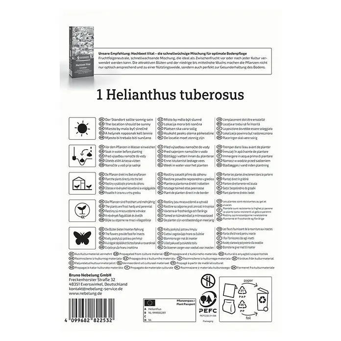 Kiepenkerl Gemüsesamen - Helianthus tuberosus, Erntezeit: Januar - Informationen zur Helianthus tuberosus Pflanze, ideal für sonnige Standorte und zur Anreicherung von Insekten.