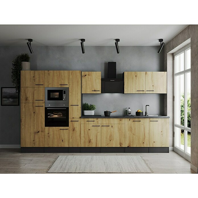 Respekta Olivia Küchenzeile (Breite: 370 cm, Artisan Eiche Nachbildung, Mit Elektrogeräten) | BAUHAUS
