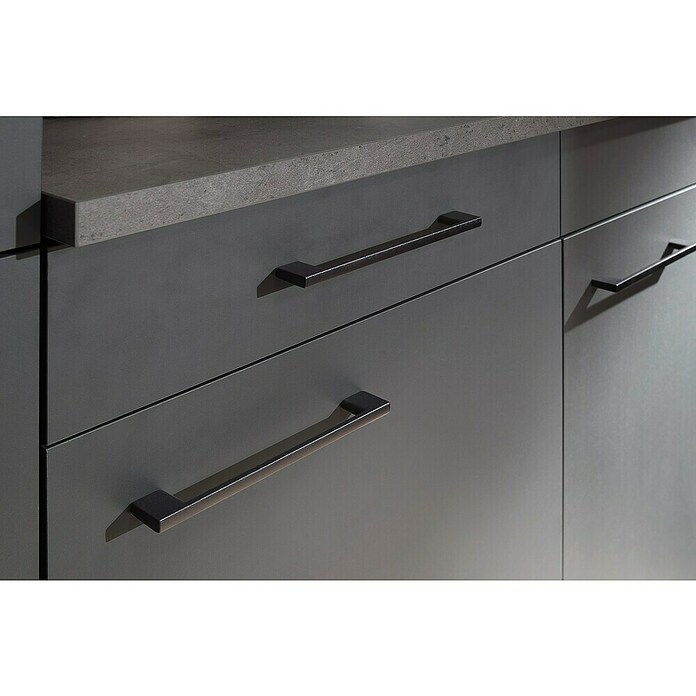 Respekta Olivia Winkelküche (172 x 340 cm, Grau, Farbe Arbeitsplatte: Granit Optik, Mit Elektrogeräten, Schwarze Griffe) | BAUHAUS
