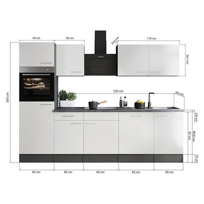 Respekta Olivia Küchenzeile (Breite: 280 cm, Artisan Eiche Nachbildung, Mit Elektrogeräten) | BAUHAUS