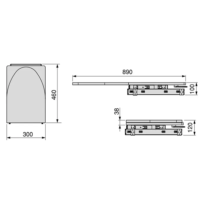 Emuca Bügeltisch Iron 2 Klapp- & ausziehbar - 89 x 30 cm - Abbildung mit den Maßen eines modernen Möbels mit Schubladen, das in jedem Raum für Ordnung sorgt.\n