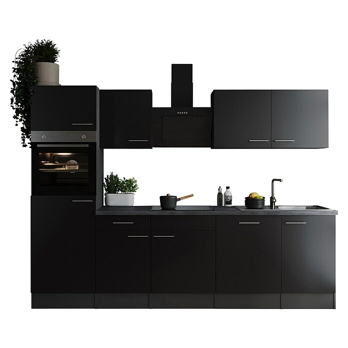 Respekta Olivia Küchenzeile (Breite: 280 cm, Schwarz, Mit Elektrogeräten) | BAUHAUS