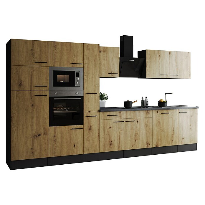Respekta Olivia Küchenzeile (Breite: 370 cm, Artisan Eiche Nachbildung, Mit Elektrogeräten) | BAUHAUS