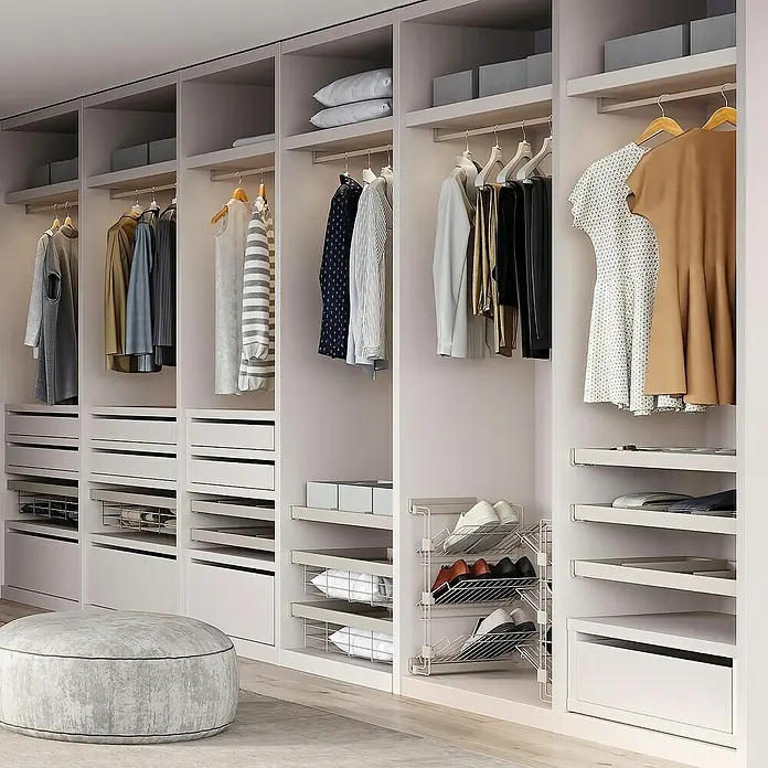 Emuca Kleiderstangen-Set Luxe - Länge: 75 cm, Steingrau - Geräumiger Kleiderschrank mit Kleidung, Schuhen und Schubladen für eine organisierte Aufbewahrung.