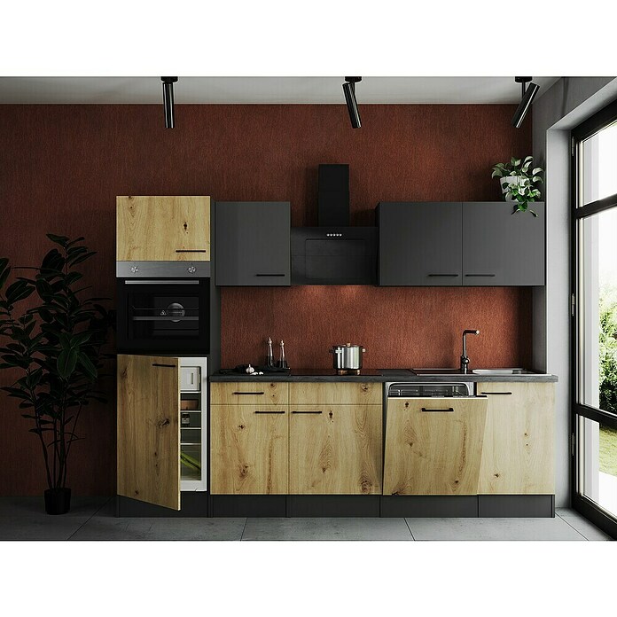 Respekta Olivia Küchenzeile (Breite: 280 cm, Artisan Eiche Nachbildung/Grau, Mit Elektrogeräten) | BAUHAUS