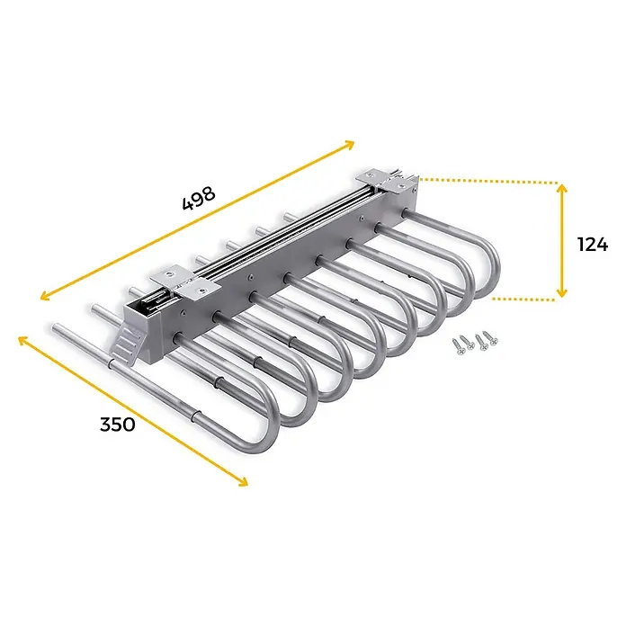 Emuca Hosenauszug - L x B x H: 35 x 49,8 x 12,4 cm, Links, Grau metallic - Kleiderbügel mit ausziehbaren Hosenhalter.  Die Maße des Kleiderbügels sind 498 x 350 x 124 mm.