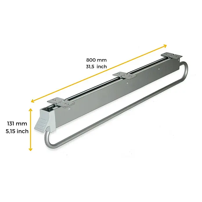 Emuca Kleiderstange Self - Länge: 800 mm, Silbergrau - Ausziehbarer Kleiderbügelhalter mit den Maßen 800 mm Länge und 131 mm Höhe, ideal für die platzsparende Aufbewahrung von Kleidung im Schrank.