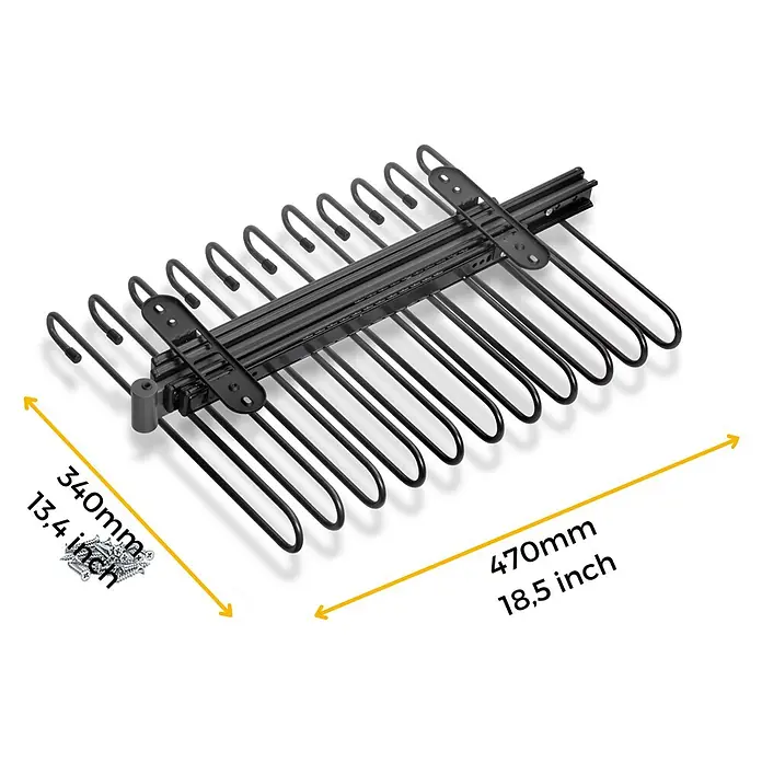 Emuca Hosenauszug - L x B x H: 345 x 470 x 85 mm, Titanium - Eine ausziehbare Hosenaufhängung für Kleiderschränke, die Platz spart und die Hosen ordentlich aufbewahrt.