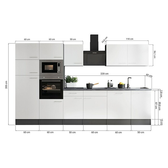 Respekta Olivia Küchenzeile (Breite: 340 cm, Artisan Eiche Nachbildung, Mit Elektrogeräten) | BAUHAUS