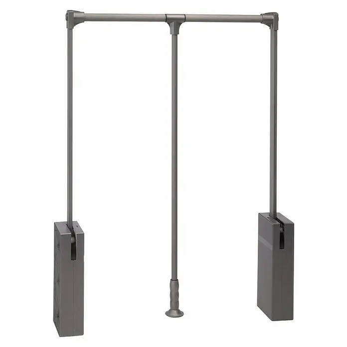 Emuca Kleiderstange Sway - Breitenverstellung: 600 mm - 830 mm, Titanium - Moderner Kleiderlift mit Metallrahmen und verstellbarer Höhe zur einfachen Aufbewahrung von Kleidung in hohen Schränken.