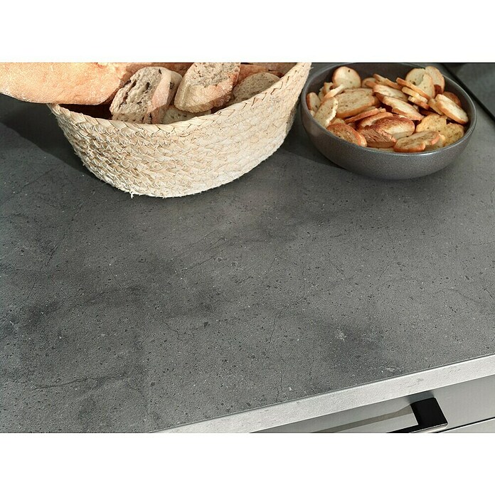 Respekta Olivia Winkelküche (172 x 340 cm, Grau, Farbe Arbeitsplatte: Granit Optik, Mit Elektrogeräten, Schwarze Griffe) | BAUHAUS