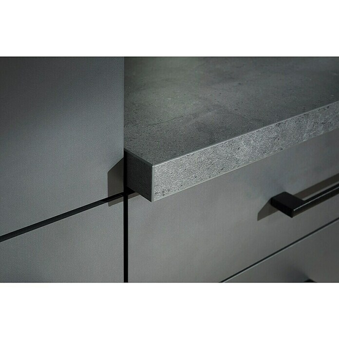 Respekta Olivia Winkelküche (172 x 340 cm, Grau, Farbe Arbeitsplatte: Granit Optik, Mit Elektrogeräten, Schwarze Griffe) | BAUHAUS