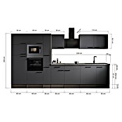 Respekta Olivia Küchenzeile (Breite: 370 cm, Grau, Farbe Arbeitsplatte: Eiche York Nachbildung, Mit Elektrogeräten, Schwarze Griffe) | BAUHAUS