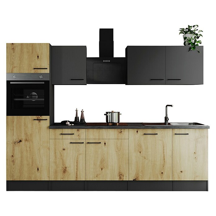 Respekta Olivia Küchenzeile (Breite: 280 cm, Artisan Eiche Nachbildung/Grau, Mit Elektrogeräten) | BAUHAUS