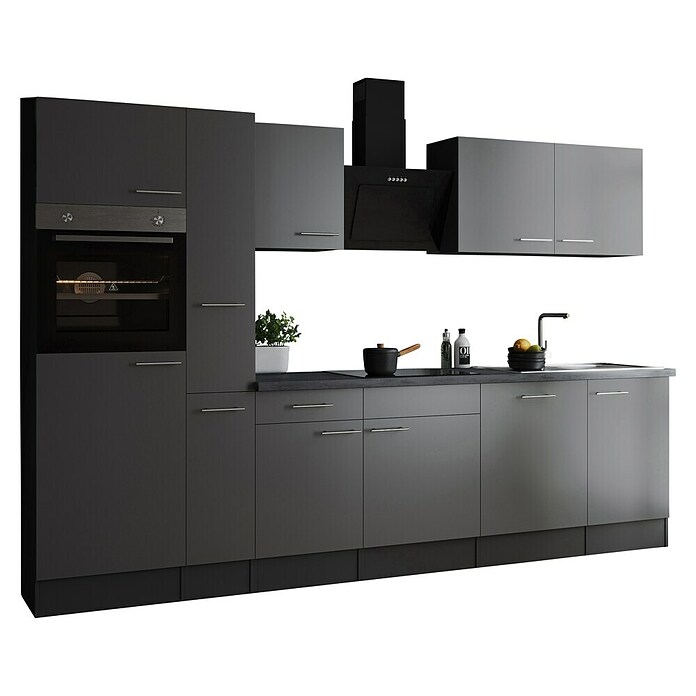 Respekta Olivia Küchenzeile (Breite: 310 cm, Farbe Arbeitsplatte: Granit Optik, Grau, Mit Elektrogeräten, Silberne Griffe) | BAUHAUS