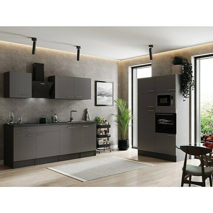 Respekta Olivia Küchenzeile (Breite: 340 cm, Farbe Arbeitsplatte: Granit Optik, Grau, Mit Elektrogeräten, Silberne Griffe) | BAUHAUS