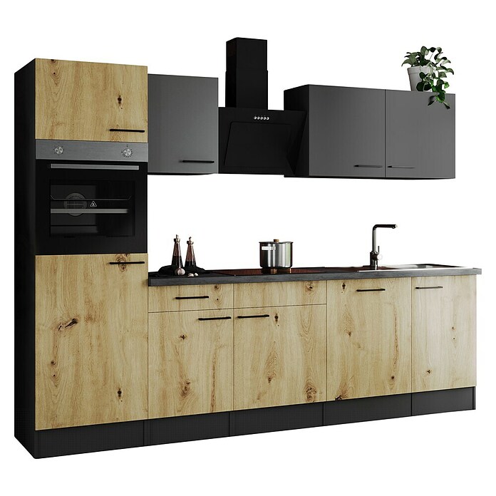 Respekta Olivia Küchenzeile (Breite: 280 cm, Artisan Eiche Nachbildung/Grau, Mit Elektrogeräten) | BAUHAUS