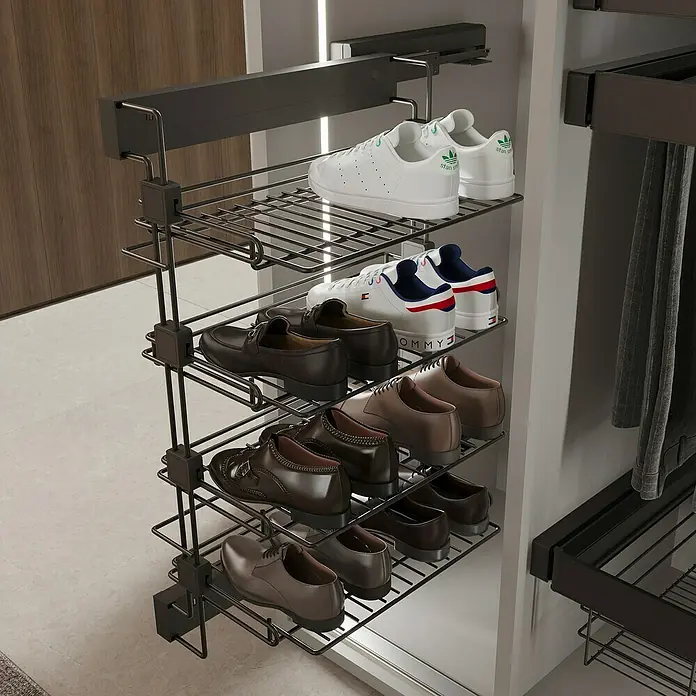 Emuca Schuhregal ausziehbar - L x B x H: 75 x 46 x 32 cm, Links, Titanium - Schuhregal ausziehbar: Das praktische Schuhregal zur Aufbewahrung Ihrer Schuhe im Kleiderschrank. Ordnung und Übersicht garantiert!