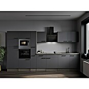 Respekta Olivia Küchenzeile (Breite: 370 cm, Grau, Farbe Arbeitsplatte: Eiche York Nachbildung, Mit Elektrogeräten, Schwarze Griffe) | BAUHAUS