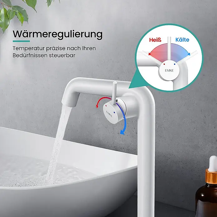 Emke Waschtischarmatur Kriosa F24 - Weiß, Matt - Waschbeckenarmatur mit Temperaturregelung für warmes und kaltes Wasser, präzise nach Bedarf steuerbar.