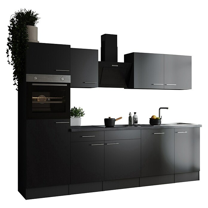 Respekta Olivia Küchenzeile (Breite: 280 cm, Schwarz, Mit Elektrogeräten) | BAUHAUS