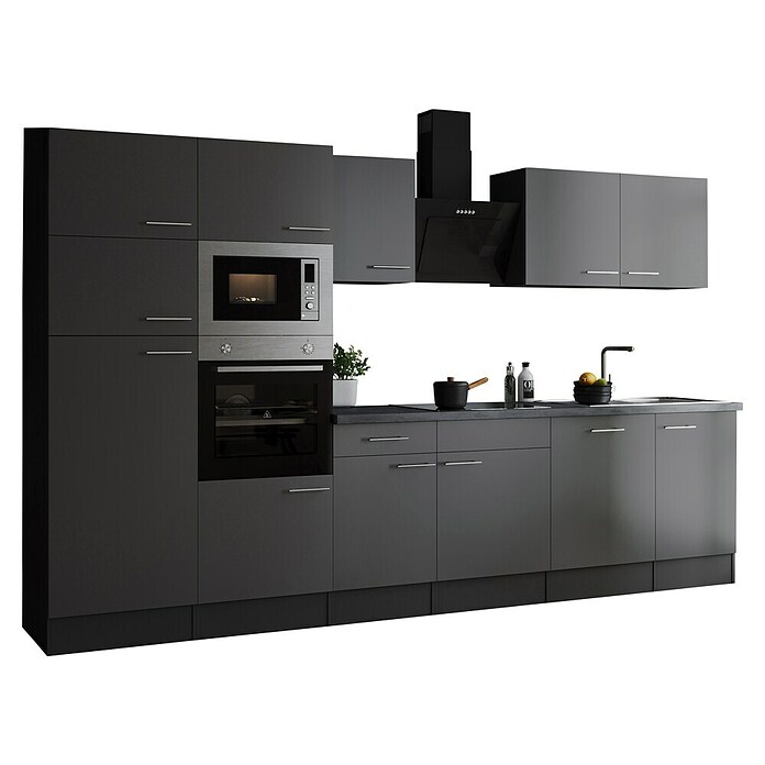 Respekta Olivia Küchenzeile (Breite: 340 cm, Farbe Arbeitsplatte: Granit Optik, Grau, Mit Elektrogeräten, Silberne Griffe) | BAUHAUS