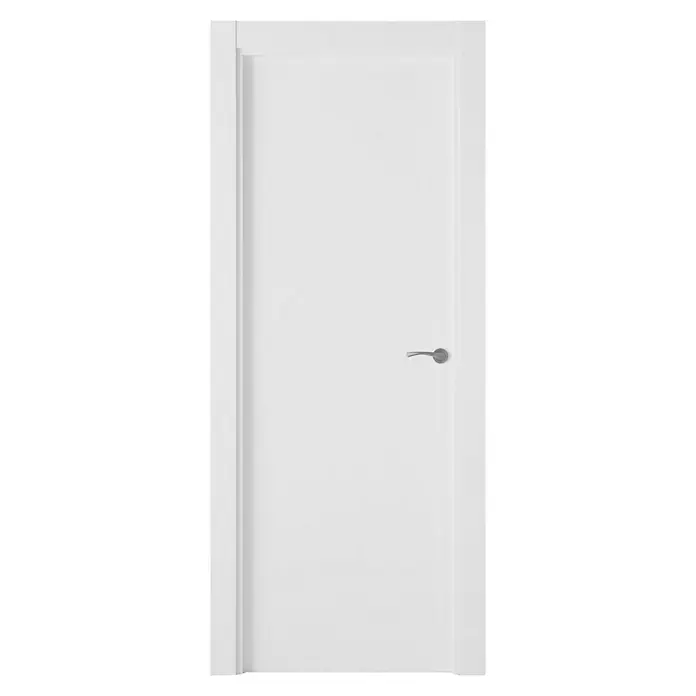 Pack puerta de interior Olympia - 72,5 x 203 cm, Izquierda, Blanco - Una puerta interior blanca moderna con un elegante tirador, perfecta para un diseño de habitación minimalista y luminoso.