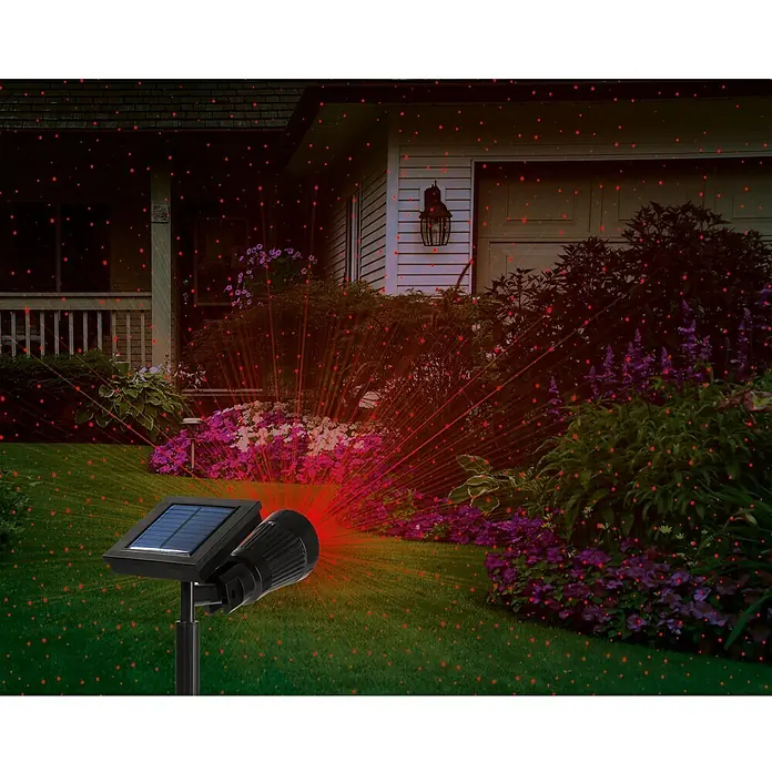 Solar-Laserstrahler Easymaxx - 3,2 V, Li-Ionen - Solarbetriebener roter Punktlaser für den Außenbereich, ideal für Garten- und Fassadenbeleuchtung mit dekorativen Lichteffekten.