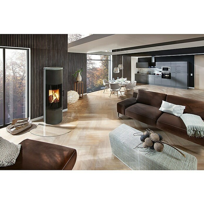 Respekta Olivia Küchenzeile (Breite: 370 cm, Grau, Farbe Arbeitsplatte: Granit Optik, Mit Elektrogeräten, Schwarze Griffe) | BAUHAUS