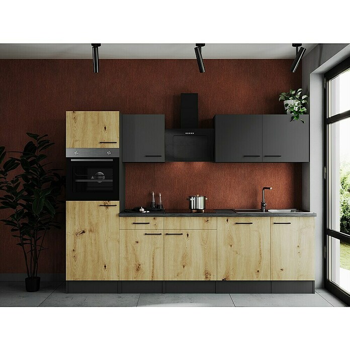 Respekta Olivia Küchenzeile (Breite: 280 cm, Artisan Eiche Nachbildung/Grau, Mit Elektrogeräten) | BAUHAUS