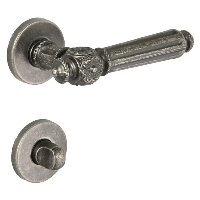 Diamond Doors Classic Zimmertürgarnitur WC Augusta - Stärke Tür: 40 mm - 45 mm, Antik, Schlitzkopf/Olive - Antike Türklinke mit kunstvollen Details und passendem Drehknopf für Innentüren, ideal für den Vintage-Look.