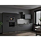 Respekta Olivia Küchenzeile (Breite: 370 cm, Grau, Farbe Arbeitsplatte: Eiche York Nachbildung, Mit Elektrogeräten, Schwarze Griffe) | BAUHAUS