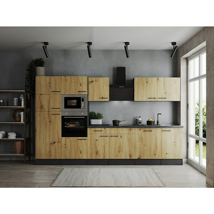 Respekta Olivia Küchenzeile (Breite: 340 cm, Artisan Eiche Nachbildung, Mit Elektrogeräten) | BAUHAUS