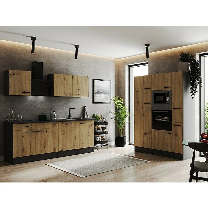 Respekta Olivia Küchenzeile (Breite: 370 cm, Artisan Eiche Nachbildung, Mit Elektrogeräten) | BAUHAUS