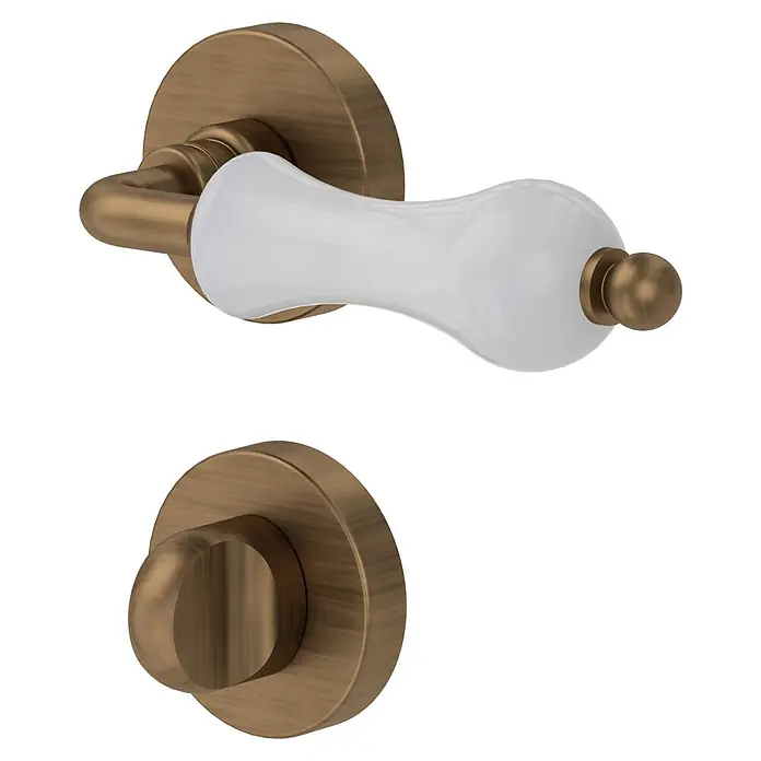 Diamond Doors Classic Zimmertürgarnitur WC Columbus - Bronze, Stärke Tür: 40 mm - 45 mm, Schlitzkopf/Olive - Elegante Türgriffe in Antikbronze mit Porzellaneinsatz. Stilvolles Design für jeden Raum, robust und langlebig.