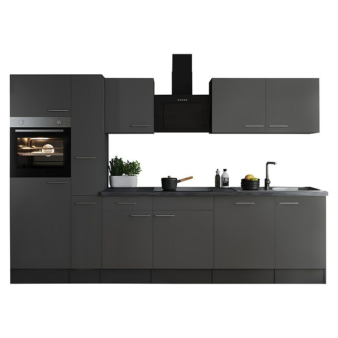 Respekta Olivia Küchenzeile (Breite: 310 cm, Farbe Arbeitsplatte: Granit Optik, Grau, Mit Elektrogeräten, Silberne Griffe) | BAUHAUS