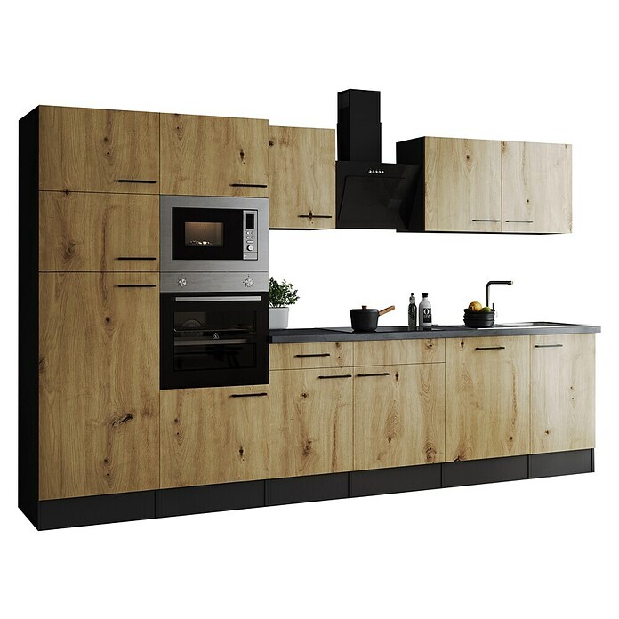Respekta Olivia Küchenzeile (Breite: 340 cm, Artisan Eiche Nachbildung, Mit Elektrogeräten) | BAUHAUS