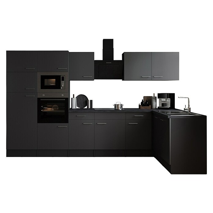 Respekta Olivia Winkelküche (172 x 340 cm, Grau, Farbe Arbeitsplatte: Granit Optik, Mit Elektrogeräten, Silberne Griffe) | BAUHAUS