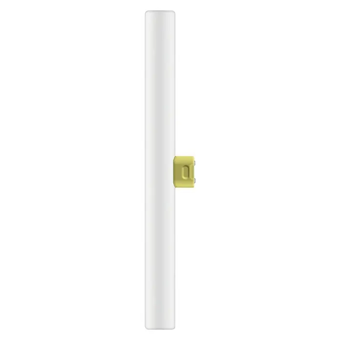 Osram Linienlampe LEDinestra - Länge: 500 mm, Warmweiß, 4,9 W, 470 lm, S14d - Ein schlanker, weißer Netzwerk-Stick mit einem gelben Clip, der für eine einfache Montage und sichere Verbindung sorgt.