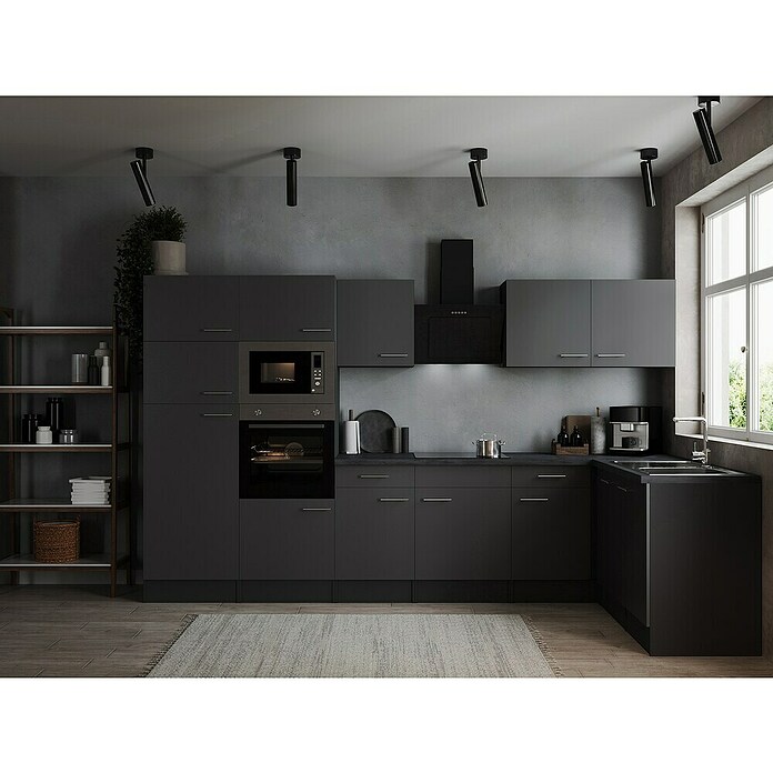 Respekta Olivia Winkelküche (172 x 340 cm, Grau, Farbe Arbeitsplatte: Granit Optik, Mit Elektrogeräten, Silberne Griffe) | BAUHAUS